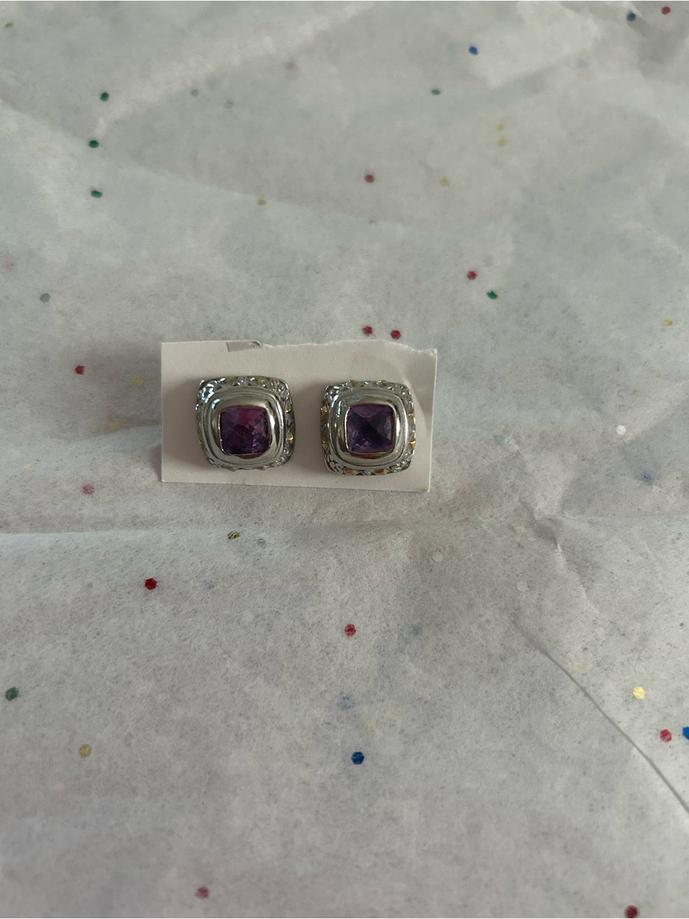 Sterling Silver Purple Square Stud Earrings